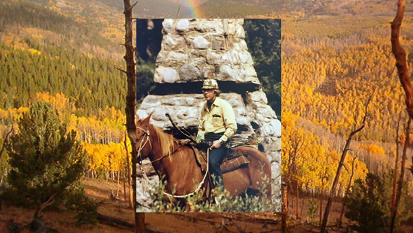 Grandpa heading to base camp in Colorado on horseback in the mid 1970's. Old school finger tips, arm guard, cigarets in his pocket and a full quiver of arrows make him ready for the elk hunt.