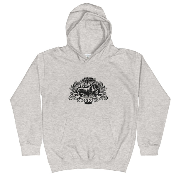 Distressed Field Dress whitetail bowhunting kids hoodie with a traditional archer camouflaged.