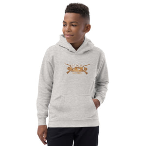 Field Dress classic firearms kids hoodie showing a pair of flintlock rifles, the phrase "load-up", and the established date of firearms around 1515AD.