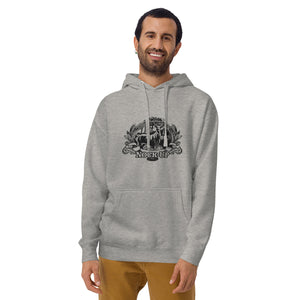 Distressed Field Dress whitetail bowhunting hoodie with a traditional archer camouflaged.