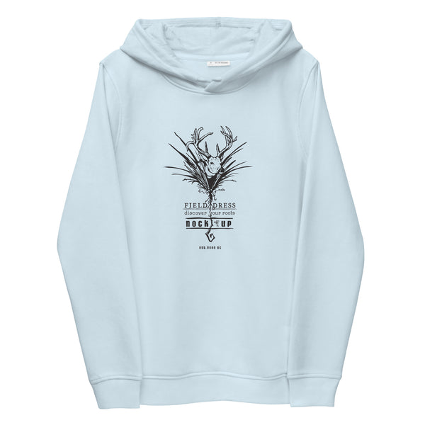 Woman's Field Dress whitetail buck bowhunting hoodie with the phrase nock-up.