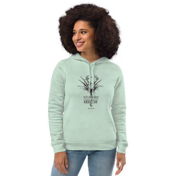 Woman's Field Dress whitetail buck bowhunting hoodie with the phrase nock-up.