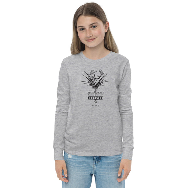 Kids Field Dress whitetail buck bowhunting long sleeve shirt with the phrase nock-up.