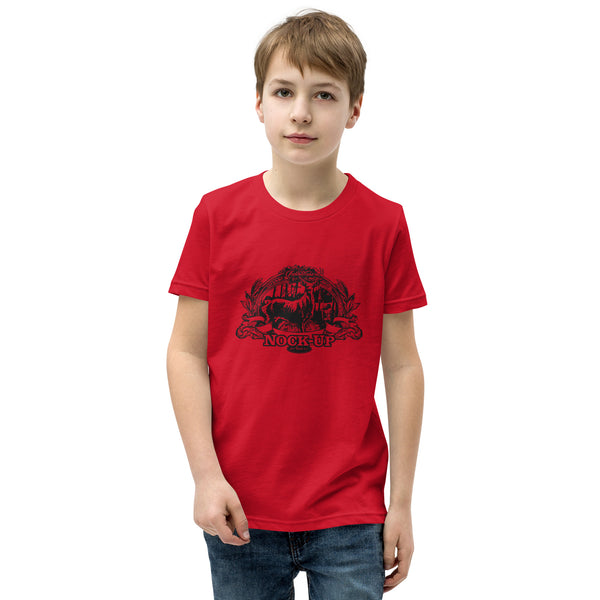 Kids distressed Field Dress whitetail bowhunting shirt with a traditional archer camouflaged.