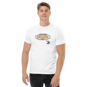 Field Dress classic fishing tee showing a bass about to take the hook, the phrase "hook-up", and the established date of fishing around 2000BC.